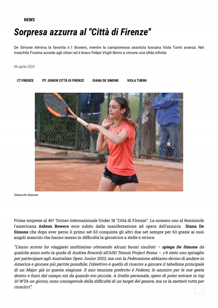 FITP Toscana, Sorpresa azzurra al CT Firenze. 6.4.2023